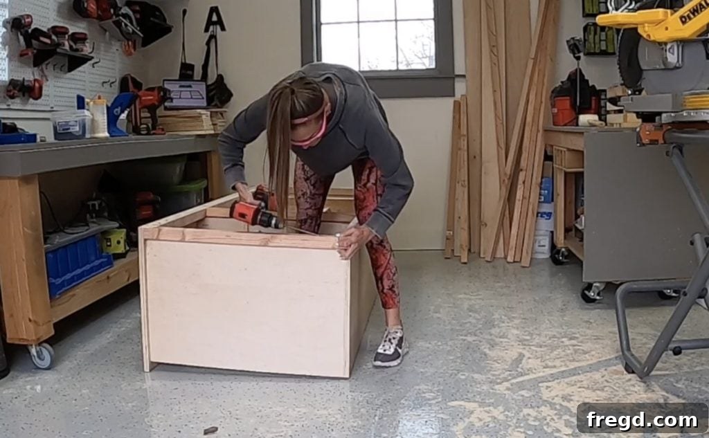 Assembling the face frame with pocket hole screws and wood glue.
