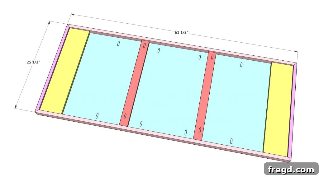 Instructions for creating leg support boards from scrap wood or 1x6s, cutting them to tabletop width, and attaching with wood glue and brad nails for strong leg attachment.