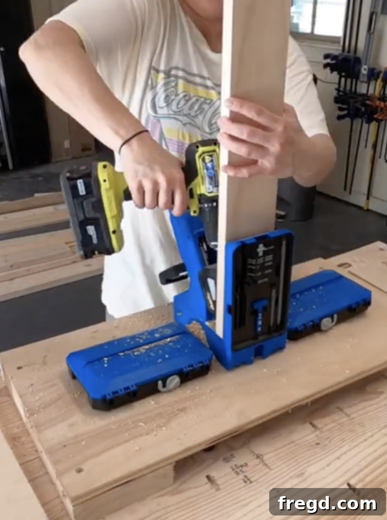 Build Your Own Modern Farmhouse Desk 11 Add 3/4-inch pocket holes to all apron pieces for desk assembly