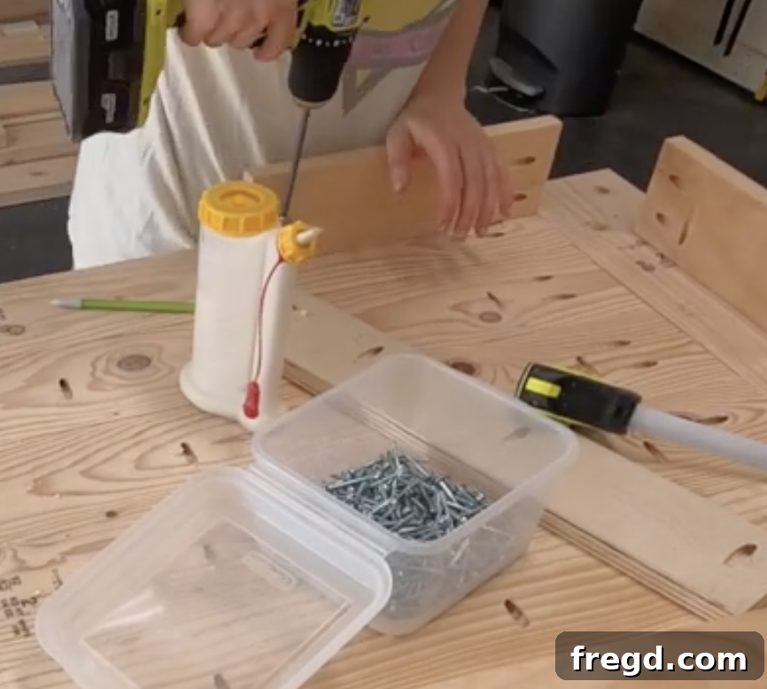 Build Your Own Modern Farmhouse Desk 12 Attach apron boards to the tabletop using wood glue and pocket hole screws