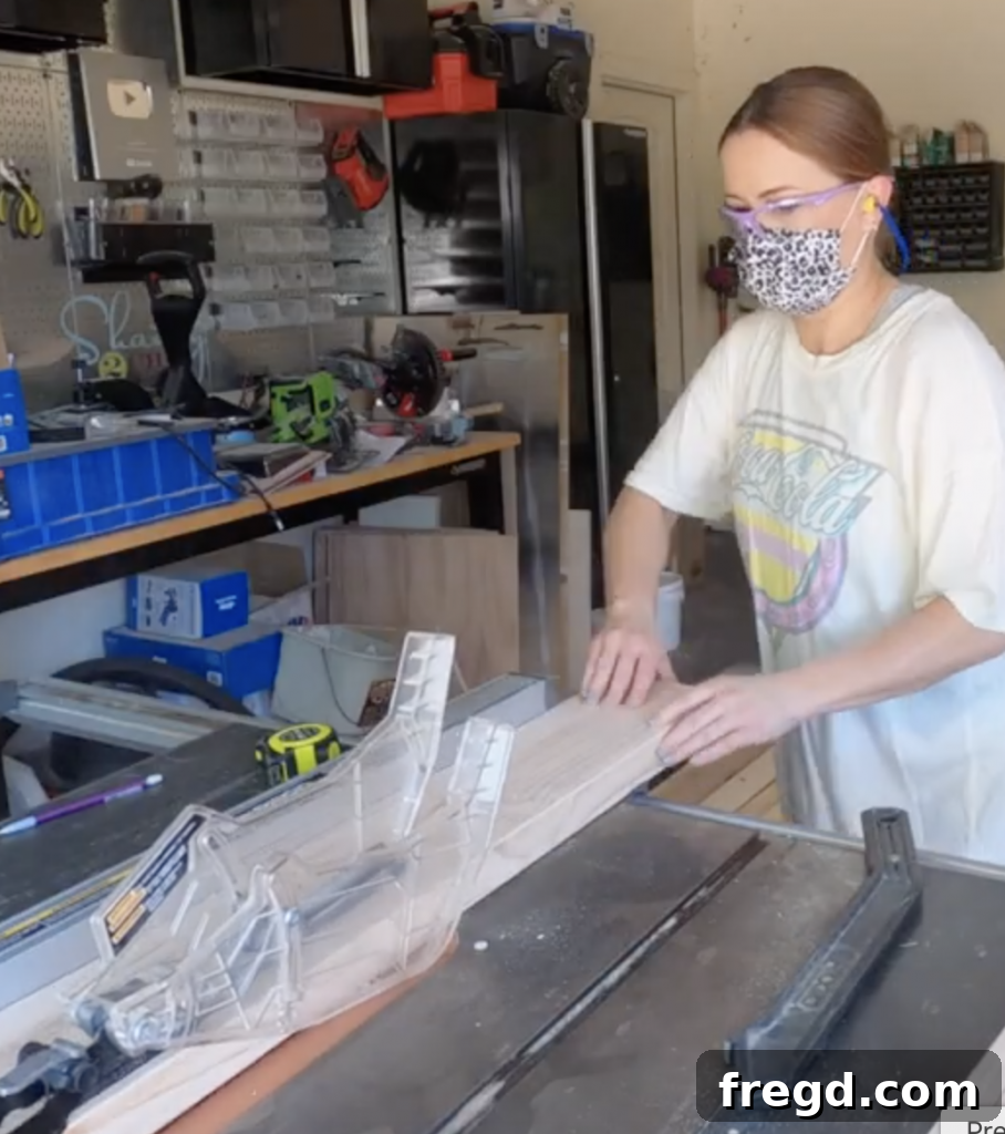Build Your Own Modern Farmhouse Desk 3 Rip 2x6 boards to 5 inches using a table saw for desk desktop
