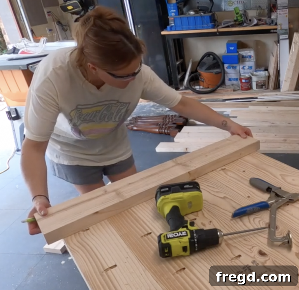 Build Your Own Modern Farmhouse Desk 8 Measure for the breadboards on the DIY Modern Farmhouse Desk desktop