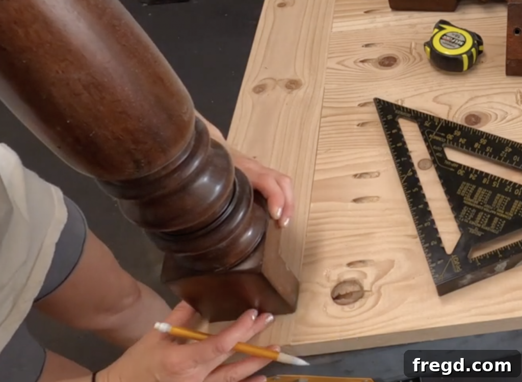 Build Your Own Modern Farmhouse Desk 10 Mark placement for desk legs on the desktop before building the apron
