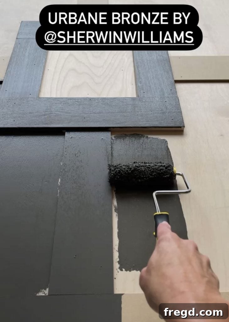 Finished barn door with Urbane Bronze paint