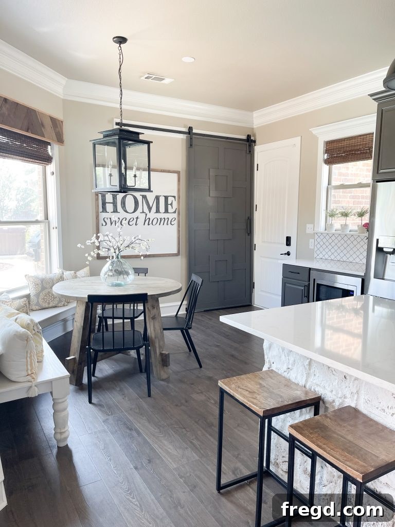 Completed barn door installation in laundry room