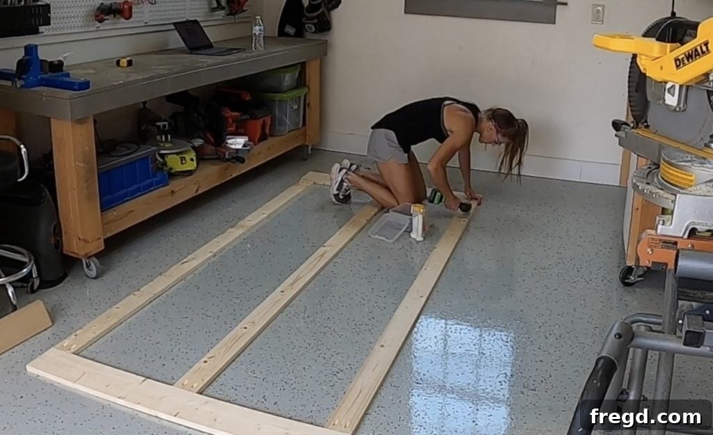 Assembling the barn door frame with pocket hole screws