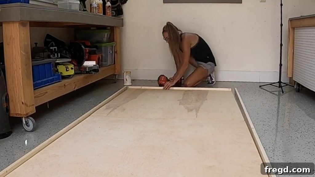 Attaching top and bottom trim pieces to the barn door