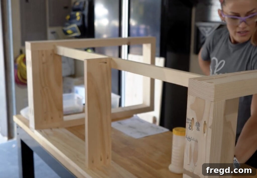 Close-up of 1x2 board attached to middle support