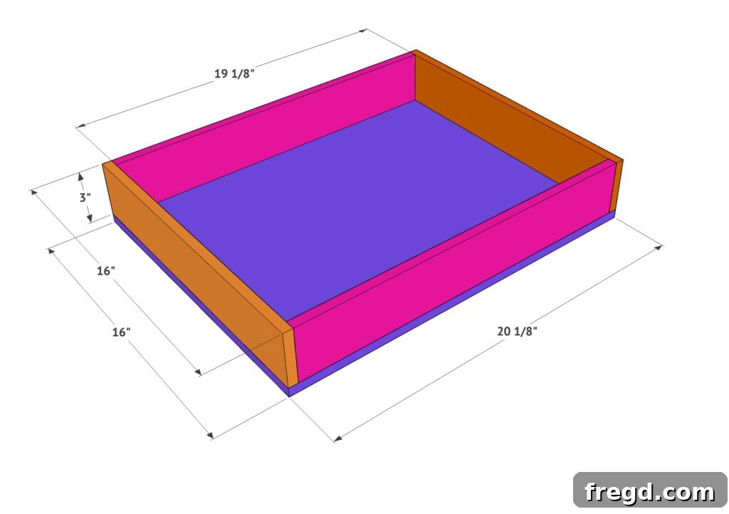 Assembling a drawer frame with wood glue and brad nails