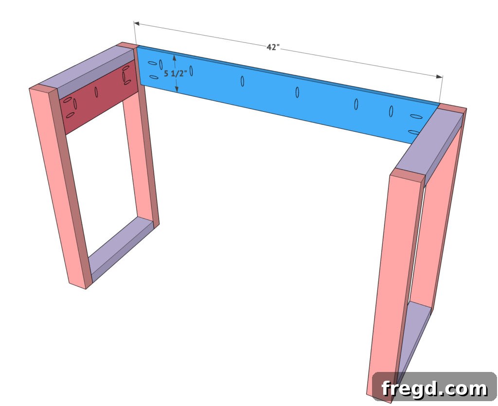 Attaching the back apron board to the desk frame