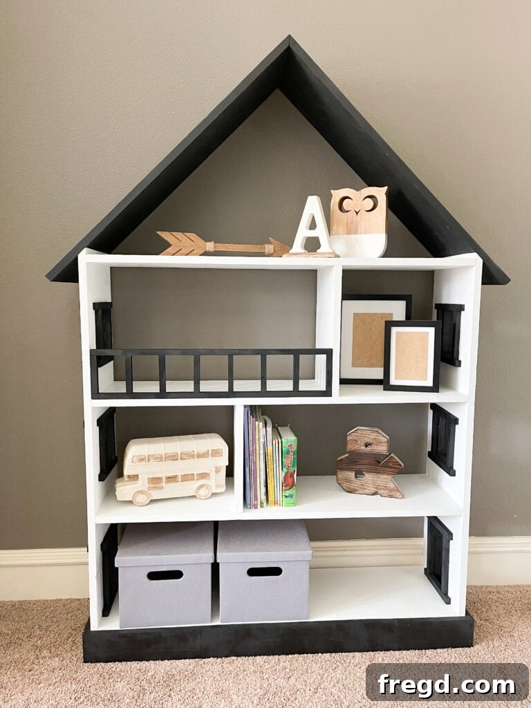 Craft a Charming Dollhouse Book Nook 20 Another angle of the DIY dollhouse bookshelf, filled with colorful items
