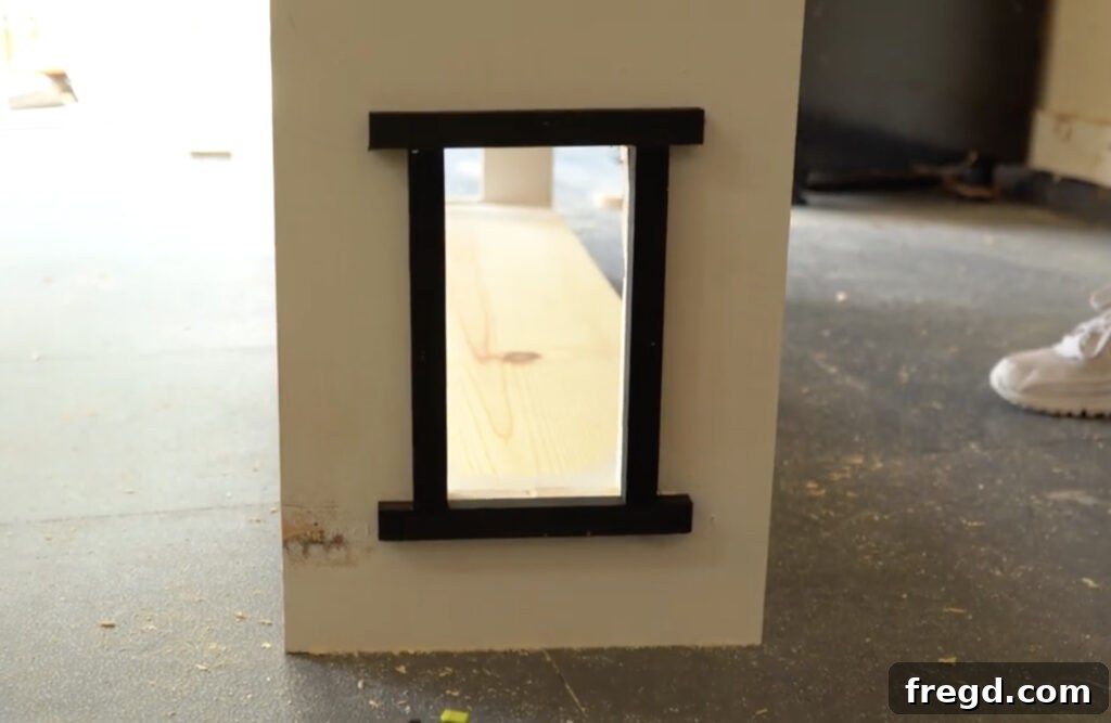 Craft a Charming Dollhouse Book Nook 11 Attaching a finished door frame to the side panel of the dollhouse bookcase