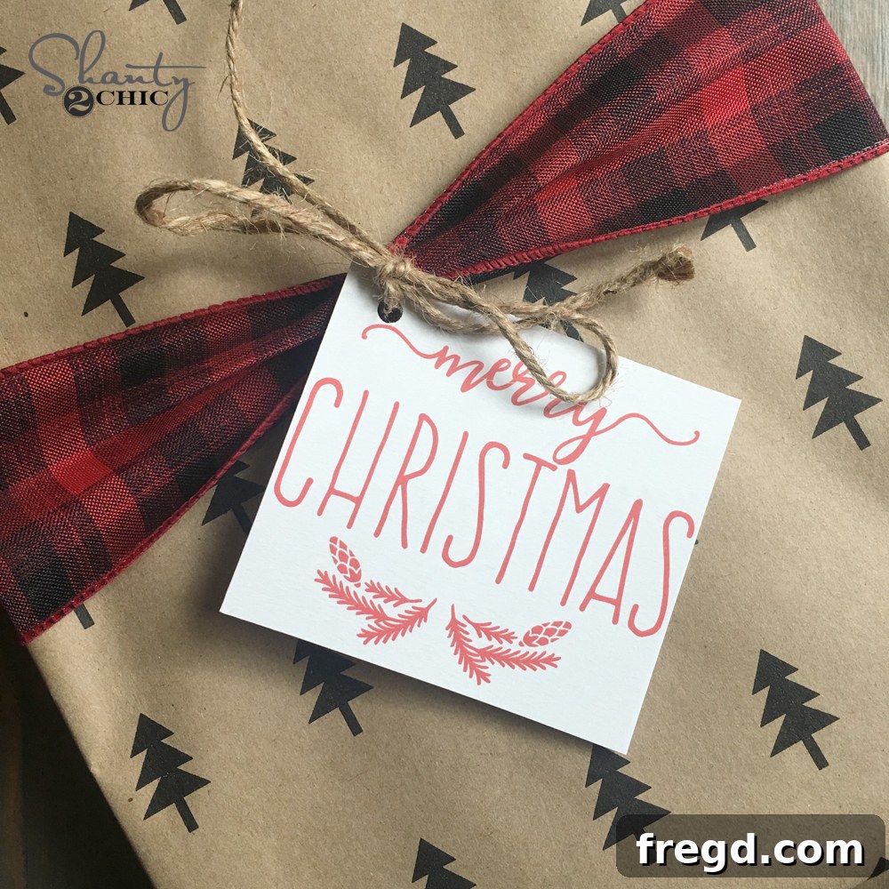 Printable Christmas tag with a winter scene