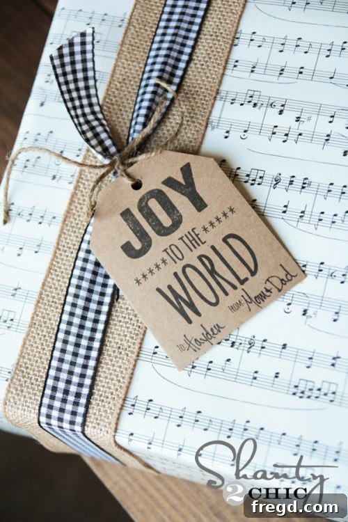 Assortment of gifts with modern black and white printable tags