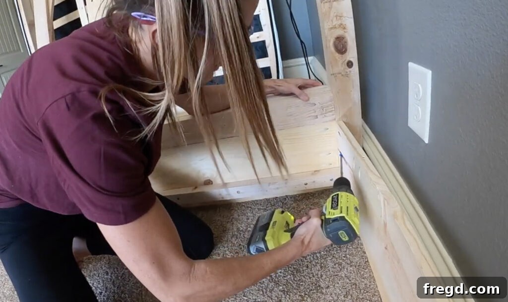 Craft Your Own Canopy Bed 17 Attaching headboard and footboard rails to side assemblies