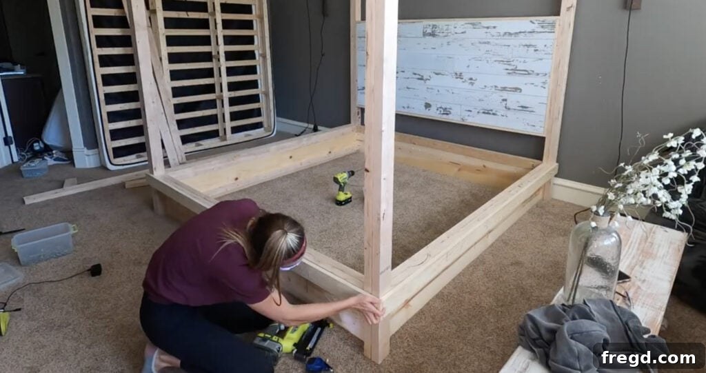 Craft Your Own Canopy Bed 21 Adding trim to the headboard and footboard
