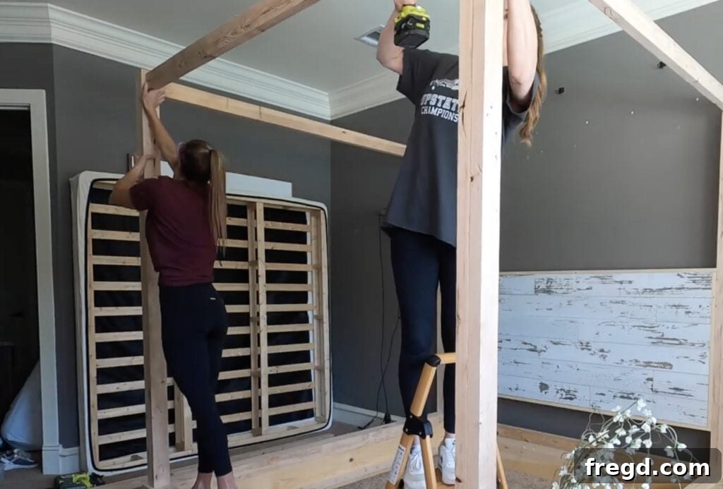 Craft Your Own Canopy Bed 34 Installing top rails for the canopy frame