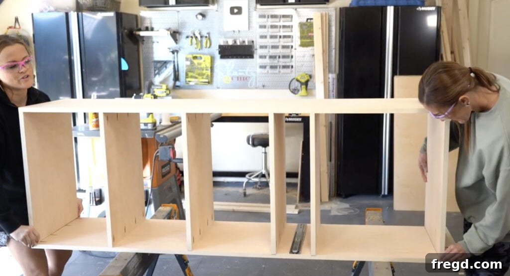 Design Your Own Home Office Workstation 11 Bookcase frame being assembled, showing pocket hole placement