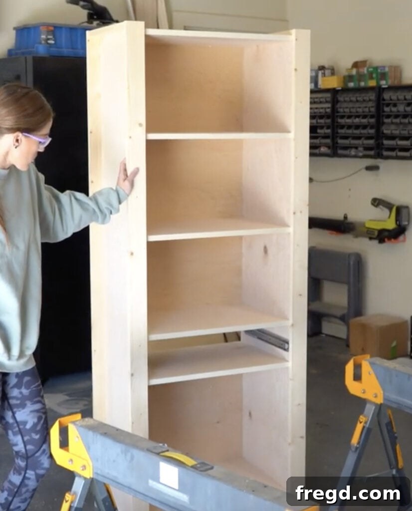 Design Your Own Home Office Workstation 15 Bookcase standing upright, ready for drawer assembly
