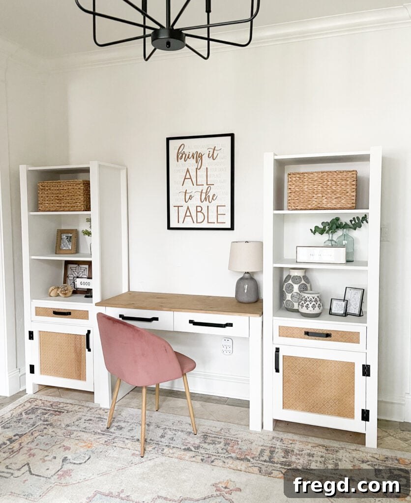 Design Your Own Home Office Workstation 3 Close-up of the DIY desk towers with integrated storage