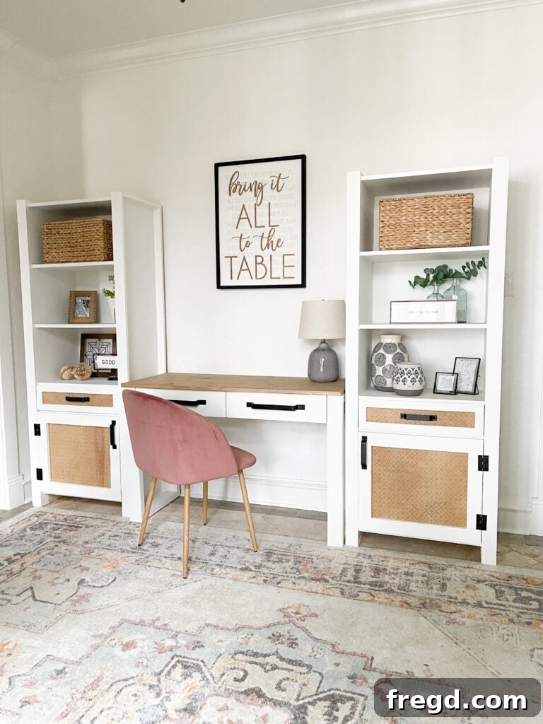 Design Your Own Home Office Workstation 23 Final reveal of the completed DIY home office desk system