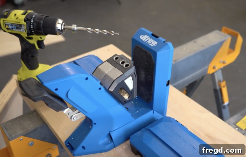 Design Your Own Home Office Workstation 5 Pocket holes drilled into plywood for bookcase assembly