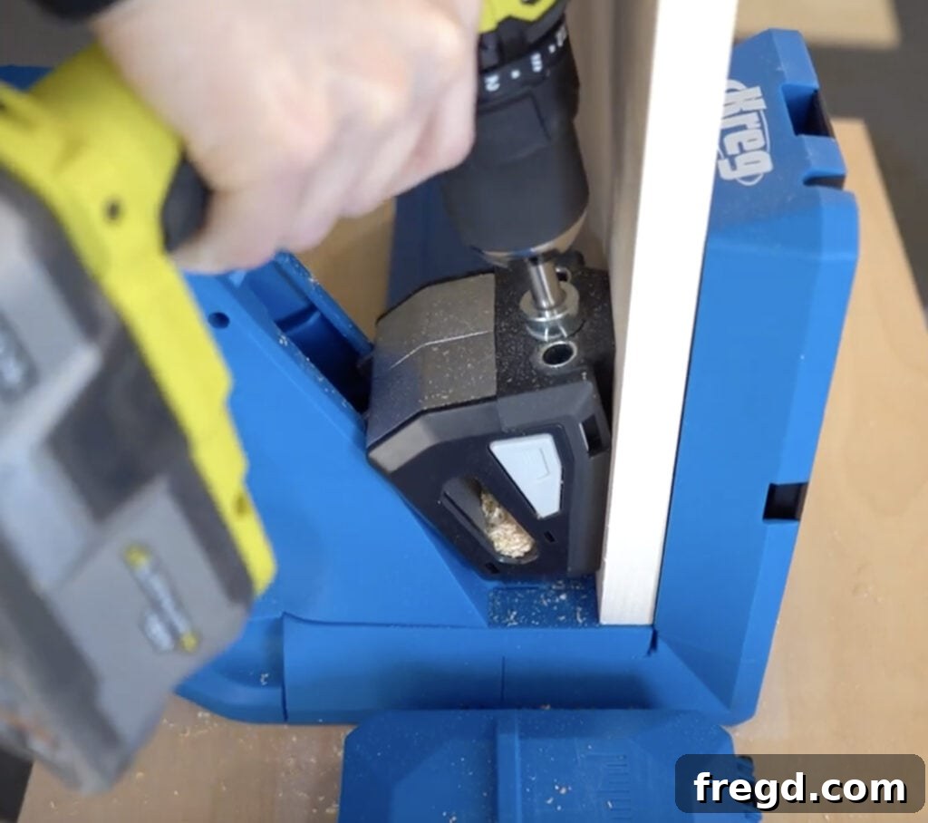 Design Your Own Home Office Workstation 6 Detailed view of Kreg Jig pocket holes for desk tower construction
