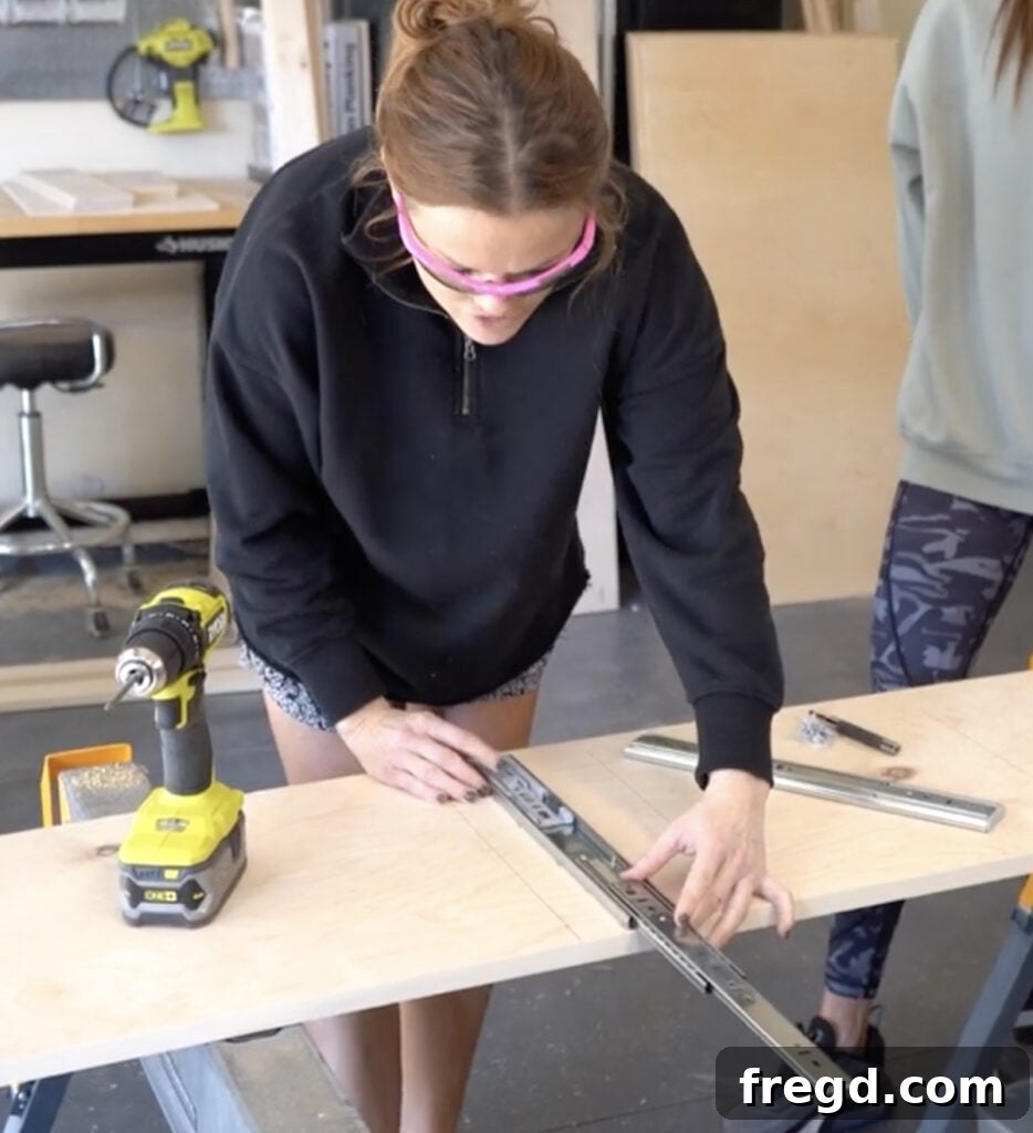 Design Your Own Home Office Workstation 7 Attaching drawer slides to the bookcase side panel