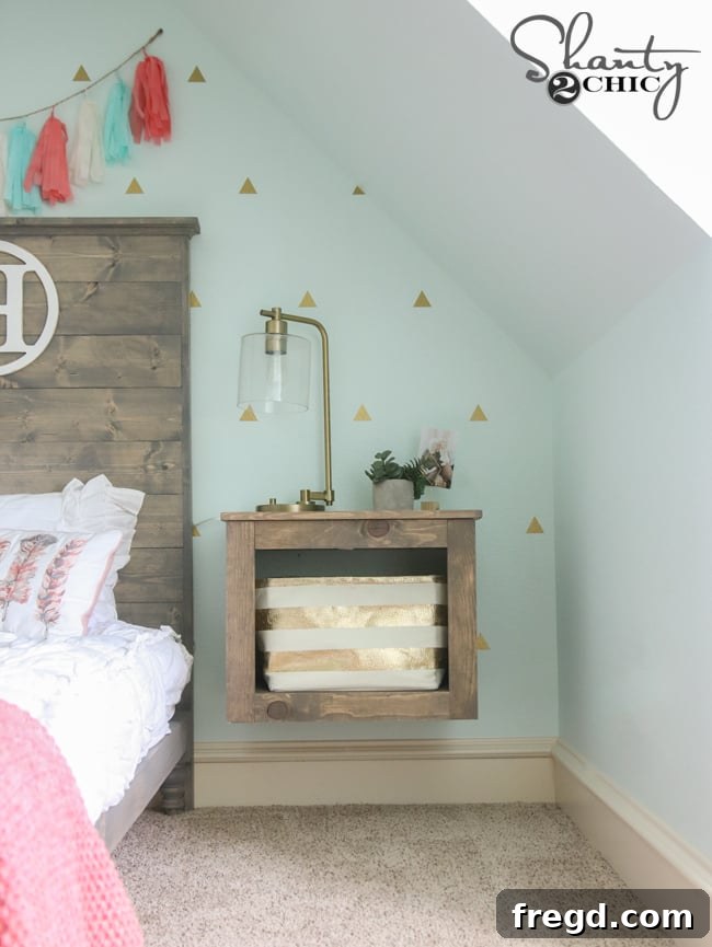 Modern DIY Nightstand with Hidden Storage Drawer 34 Space-saving floating nightstand mounted to the wall, with a discreet drawer