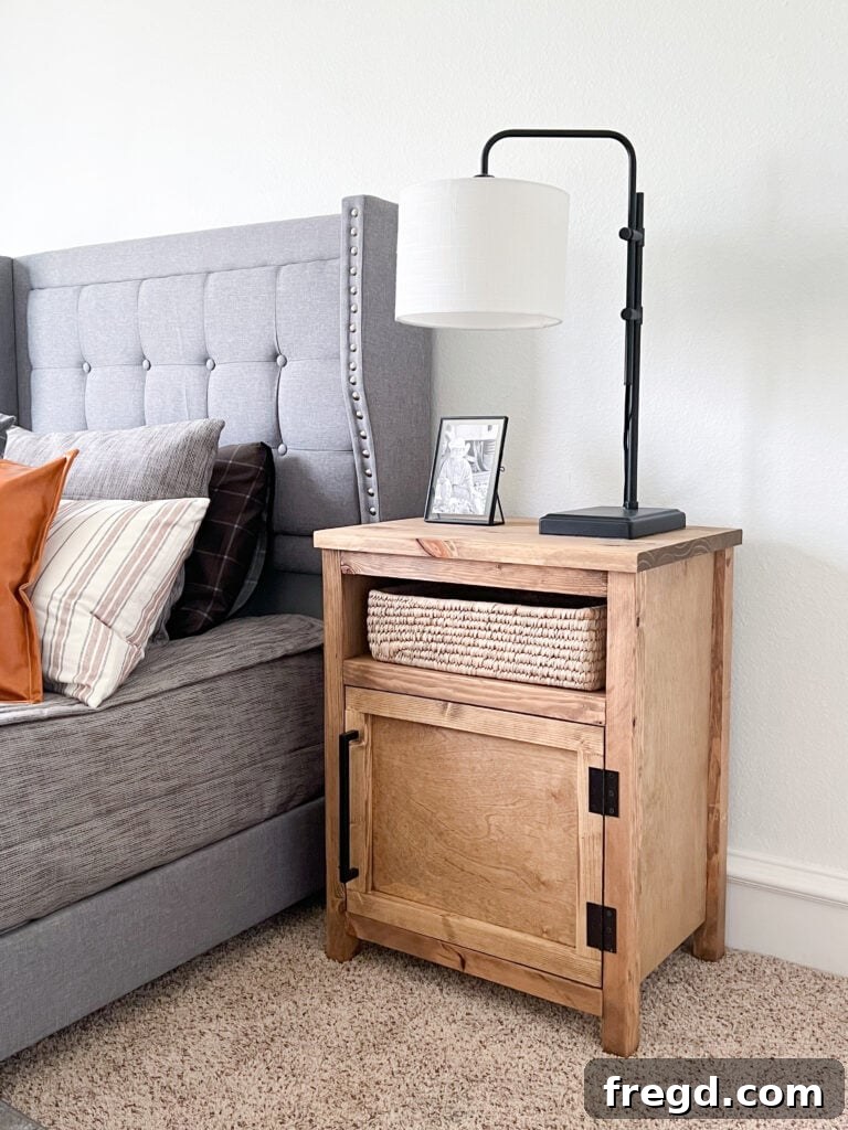Beautifully crafted DIY Modern Farmhouse Nightstand, ready to enhance any bedroom decor.