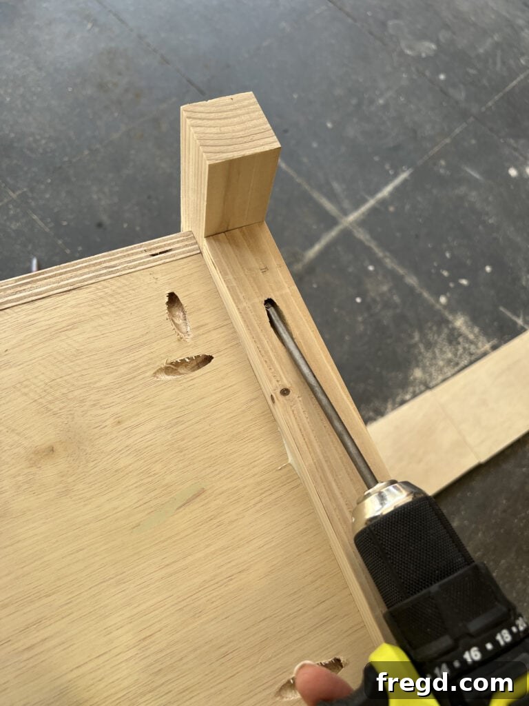 Interior view of the nightstand showing horizontal supports flush with shelves.