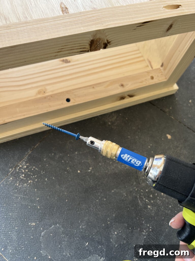 Finished counterbored screw head, perfectly flush with the wood surface.