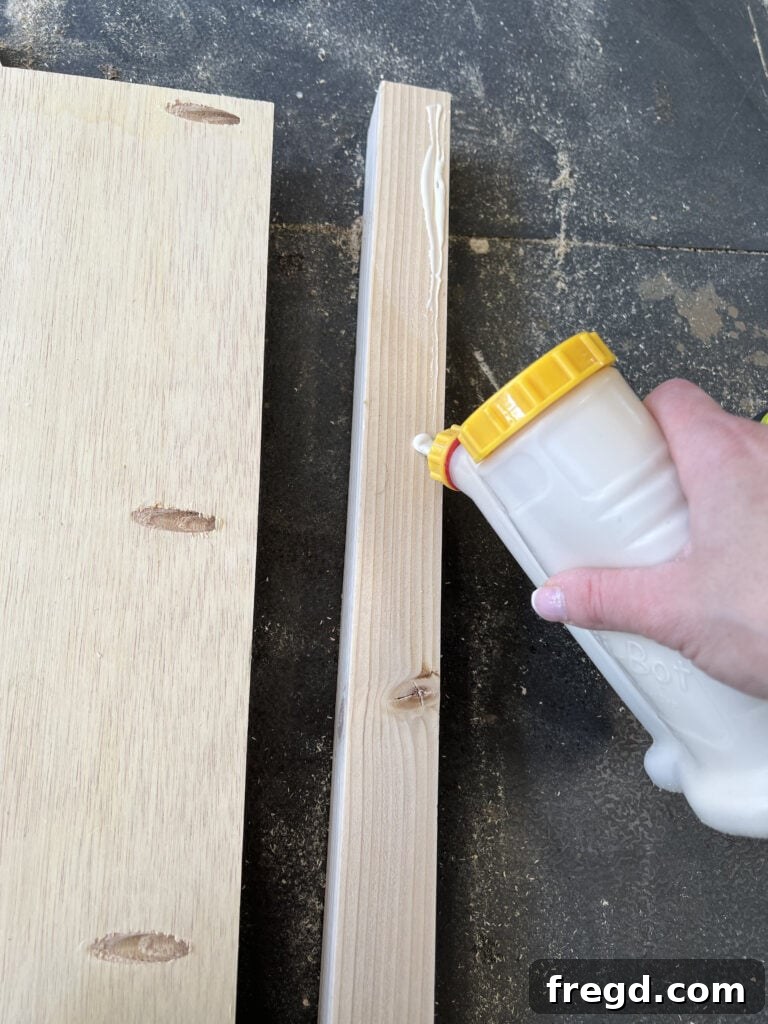 Close-up of leg and plywood panel alignment, flush at the top.