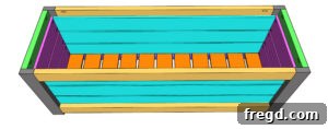 Attaching long slats to the interior frame of the planter