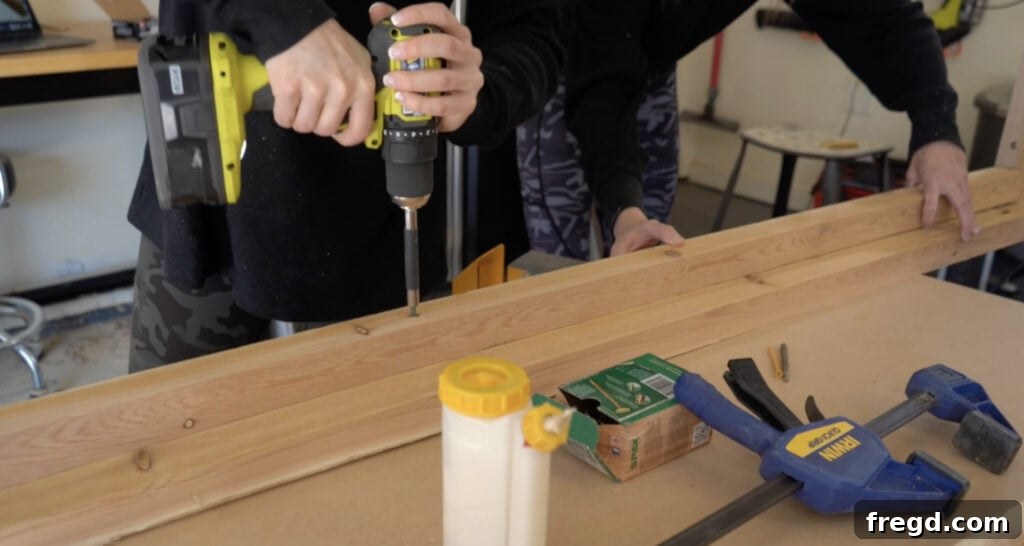 Attaching long cleats flush with the bottom of the long frame pieces