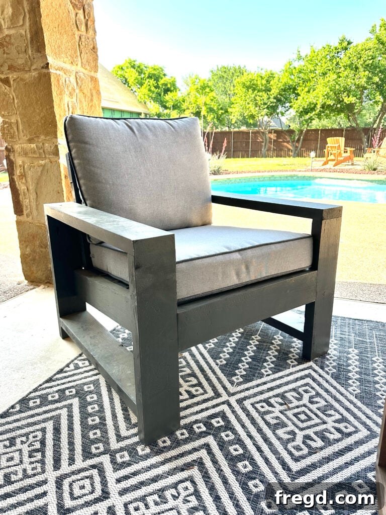 Rustic DIY Outdoor Chair made of wood on a patio