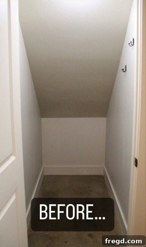 Under Stair Closet Reimagined 3 Cluttered and unorganized under stairs closet before makeover