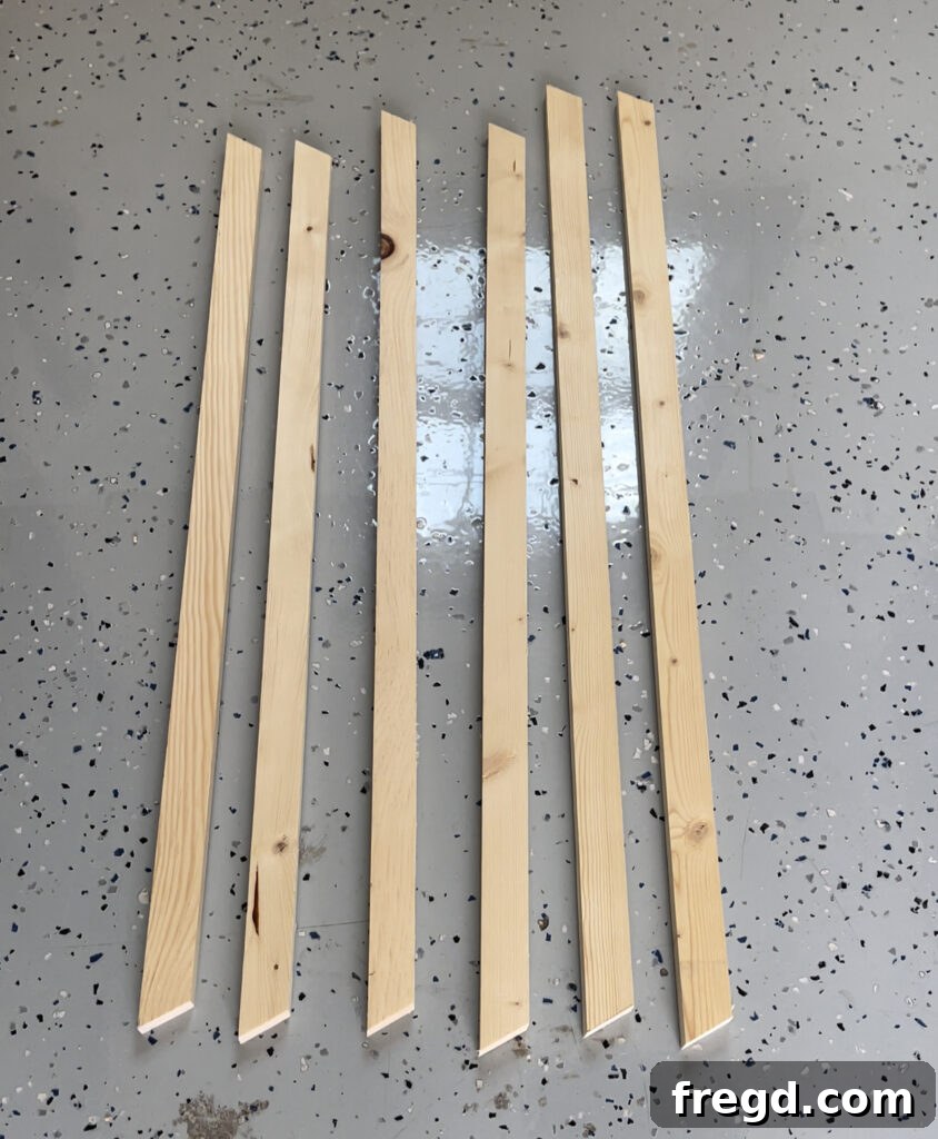 Wood pieces cut to size for the DIY dog bed frame