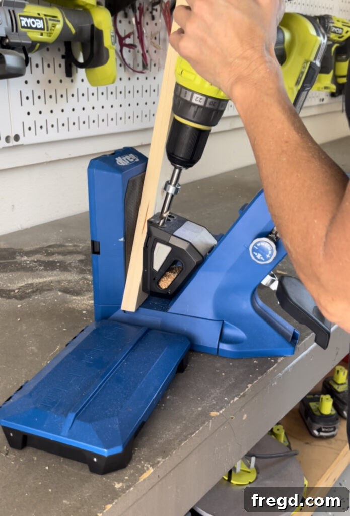 Drilling pocket holes with a Kreg Jig on frame pieces