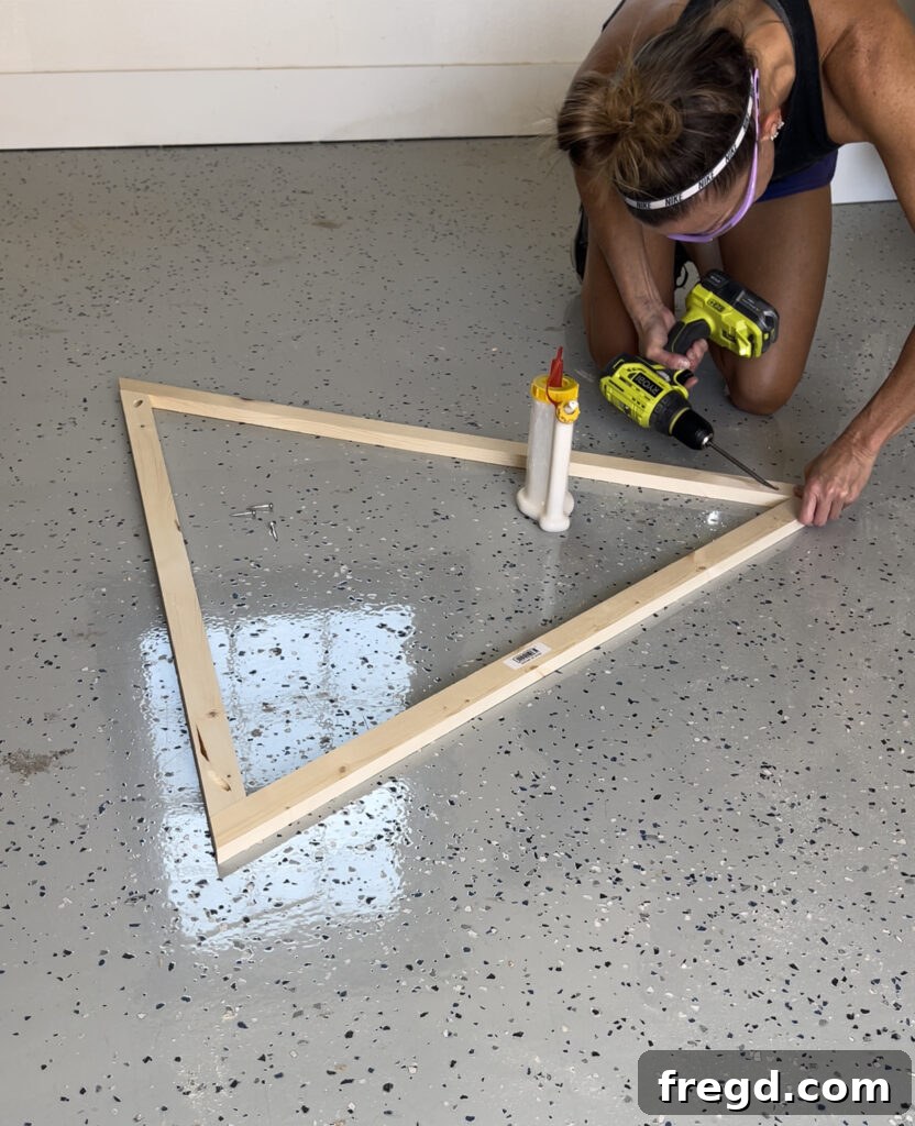 Attaching the bottom frame piece with pocket hole screws