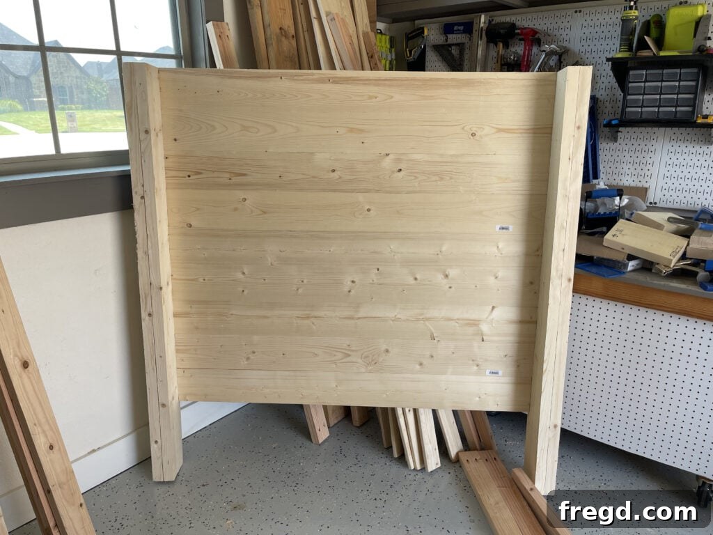 Craft Your Sleep Haven: DIY Bed Frame and Timber Headboard 8 Assembled headboard view