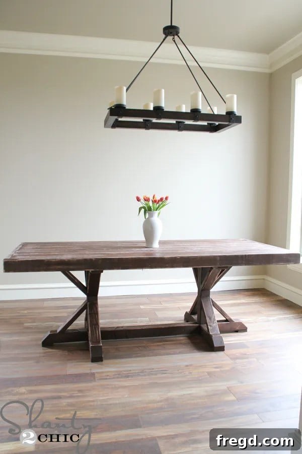 Restoration Hardware Inspired Farmhouse Table with a refined finish