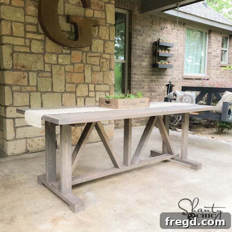 DIY $60 Outdoor Dining Table with spaced planks
