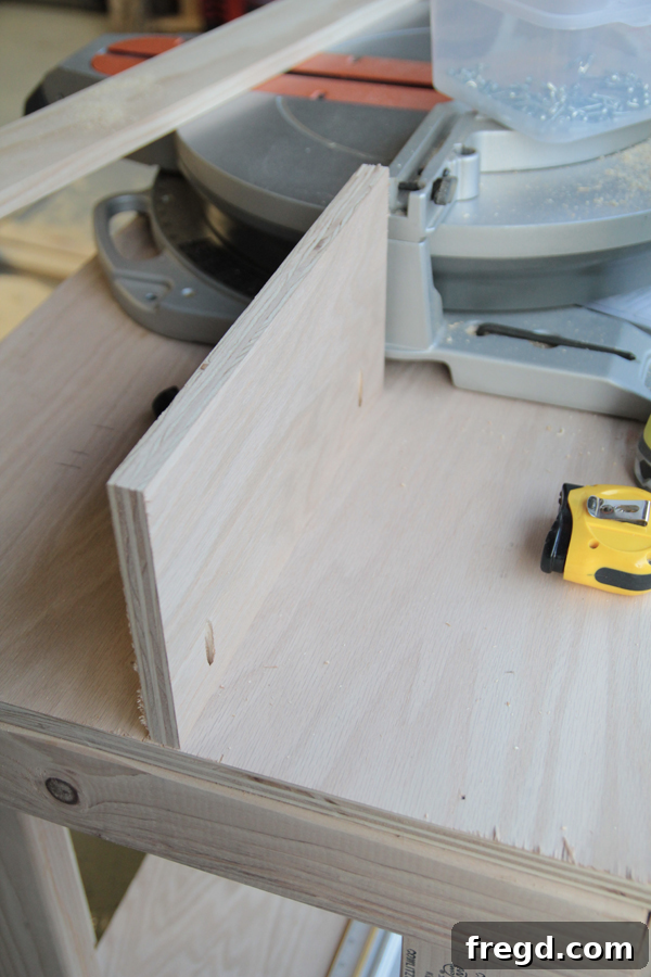 Craft Your Own Miter Saw Station 14 Close-up of miter saw fence alignment
