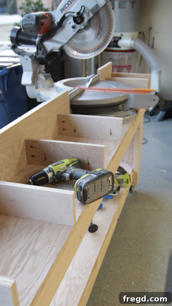 Craft Your Own Miter Saw Station 19 Miter saw station with shelf supports