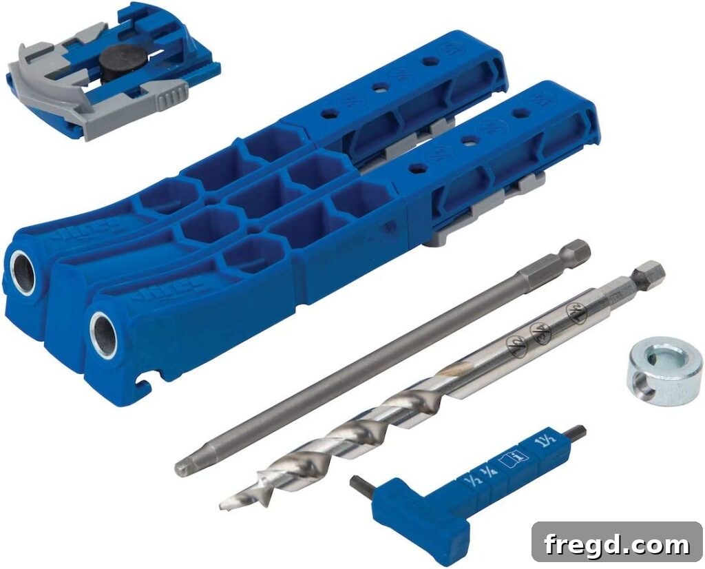 Kreg Jig 320 for beginners showing its compact size and two drill guides.