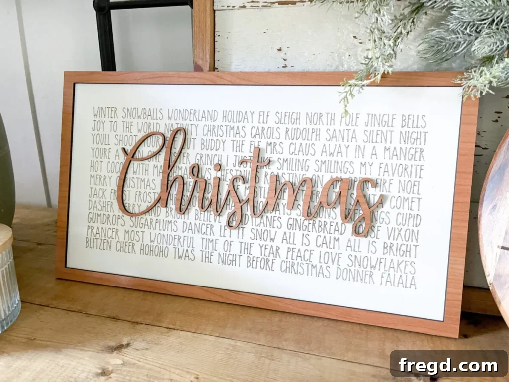 DIY Christmas sign with elegant laser-cut letters
