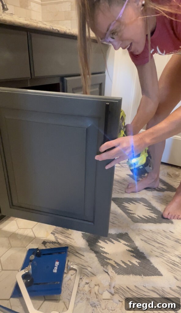 Installing new cabinet pulls after drilling