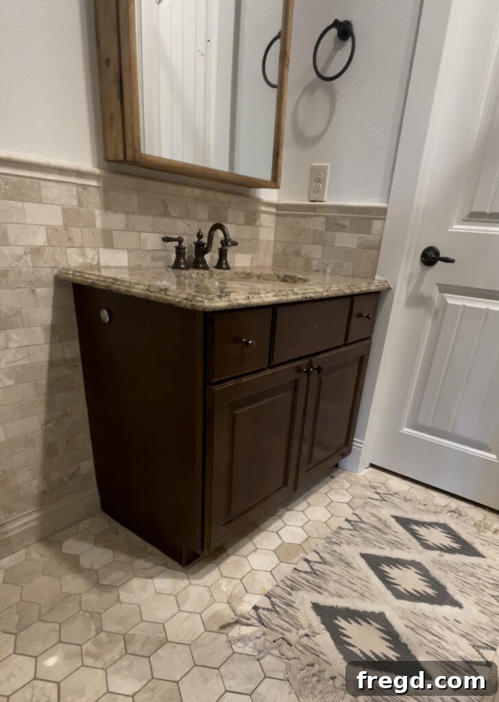 Before picture of the old bathroom vanity