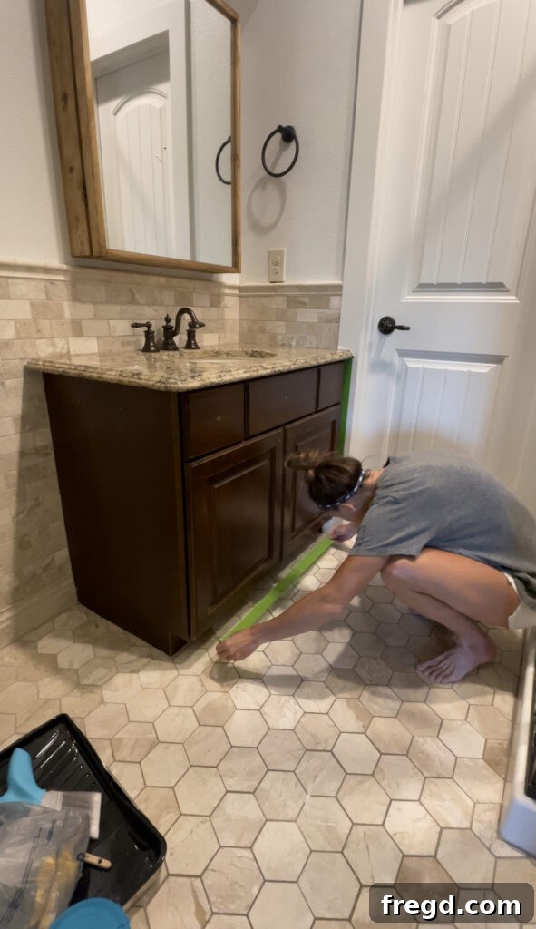 Taping off bathroom vanity for painting
